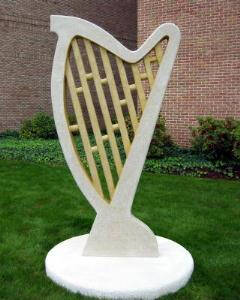 Stone harp sculpture.